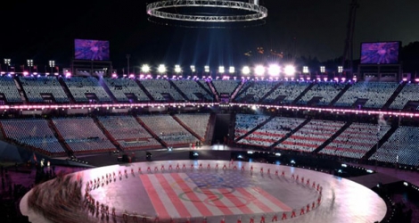 La délégation américaine lors de la cérémonie d'ouverture des Jeux olympiques d'hiver à Pyeongchang le 9 février 2018.