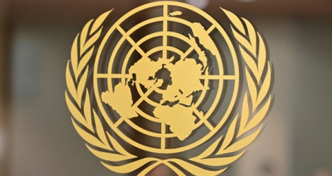 Le logo des Nations Unis en septembre 2019 à New York.