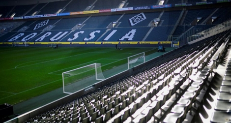 Le Borussia Park, à Mönchengladbach en Allemagne, vide. Photo prise le 16 avril 2020.