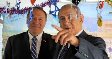 Photo d'archives du Premier ministre israélien Benjamin Netanyahu (droite) et du secrétaire d'Etat américain Mike Pompeo, à Jérusalem, le 18 octobre 2019.