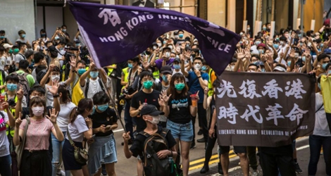 Manifestation contre la loi sur la sécurité imposée par la Chine, le 1er juillet 2020 à Hong Kong.