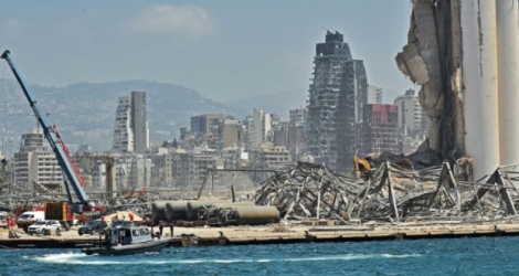 Dommages causés par la gigantesque explosion le 4 août au port de Beyrouth. Photo prise le 8 août 2020 Photo -. AFP