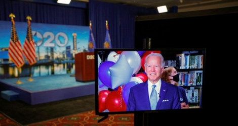 Joe Biden apparaît à l'écran de la Convention après avoir été officiellement investi candidat à la présidence par son parti, le 18 août 2020.