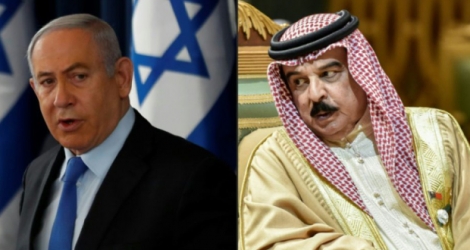 (COMBO) A gauche, le Premier ministre israélien Benjamin Netanyahu à Jésuralem, le roi du Bahreïn Hamad bin Isa Al Khalifa à Riyad en Arabie saoudite, le 10 décembre 2019 Photo RONEN ZVULUN, Fayez Nureldine. AFP