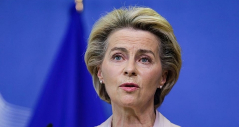 La présidente de la Commission européenne, l'Allemande Ursula von der Leyen, lors de l'annonce du remplacement du commissaire irlandais Phil Hogan, le 8 septembre 2020 à Bruxelles.