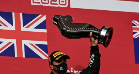 Le Britannique Lewis Hamilton, vainqueur du GP d'Emilie-Romagne, le 1er novembre 2020 à Imola Photo MIGUEL MEDINA. AFP