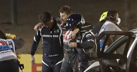 Romain Grosjean (Haas), victime d'un effroyable accident lors du GP de Bahreïn de F1, hier, dimanche 29 novembre.