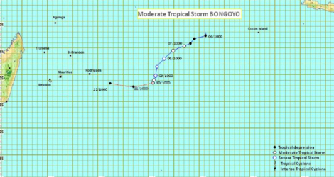La trajectoire de Bongoyo. Source : METEO Maurice