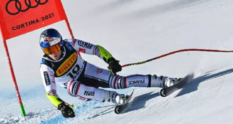 Le Français Alexis Pinturault, lors du Super-G aux Championnats du monde, le 11 février 2021 à Cortina d'Ampezzo (Italie) Fabrice COFFRINI AFP