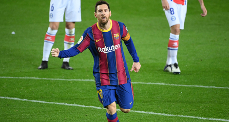 L'attaquant argentin de Barcelone, Lionel Messi, auteur d'un doublé lors du match de Liga contre le Deportivo Alavés, au Camp Nou, le 13 février 2021.