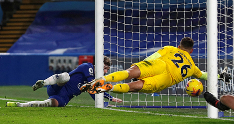 L'attaquant de Chelsea, Timo Werner (g), marque le second but lors du match de Premier League contre Newcastle, à Londres, le 15 février 2021.