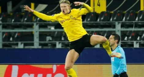 L'attaquant norvégien de Dortmund, Erling Braut Haaland, auteur d'un doublé lors du 8e de finale retour de la Ligue des champions à domicile face à Séville, le 9 mars 2021.