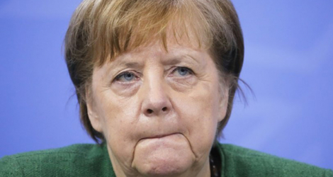 La chancelière allemande Angela Merkel lors d'un point presse consacré à la pandémie le 23 mars 2021 à Berlin.