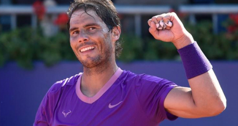 La joie de l'Espagnol Rafael Nadal, après sa victoire en quart de finale contre le Britannique Cameron Norrie, le 23 avril 2021. au tournoi de Barcelone afp.com - Josep LAGO
