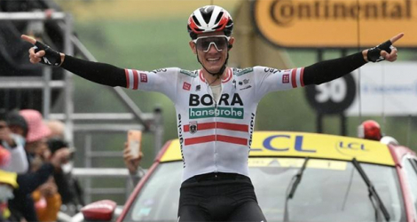L'Autrichien Patrick Konrad, vainqueur de la 16e étape du Tour de France à Saint-Gaudens, le 13 juillet 2021.