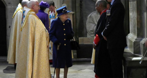 La reine Elizabeth II assiste à une célébration à l'abbaye de Westminster, le 12 octobre 2021.