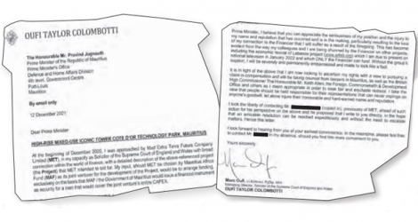 Extraits du courrier envoyé par l’avocat d’affaires britannique Marc Oufi au Premier ministre, Pravind Jugnauth.