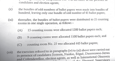 Extrait du «plea» de la commission électorale soumis à la cour, il y a quelques mois. Il expliquait que 15 salles avaient obtenu 1 200 bulletins à dépouiller, mais trois d’entre elles ont validé plus de 3 600 votes !