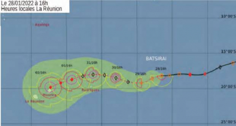 Météo France Réunion envisage un passage du cyclone Batsirai au nord de Maurice le mercredi 2 février
