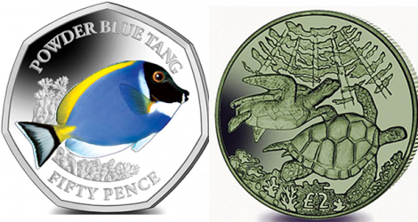 La série de pièces de monnaie «Sea Creatures» a été émise pour le «British Indian Ocean Territory» en 2021.