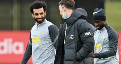 Mohamed Salah, le 15 février 2022 au centre d'entraînement de Liverpool.