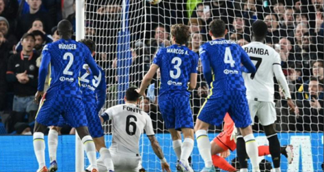 Kai Havertz (N.29) ouvre le score pour Chelsea contre Lille en ligue des champions à Stamford Bridge, le 22 février 2022.