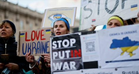 Manifestation contre l'invasion russe en Ukraine, le 25 février 2022 à Londres.