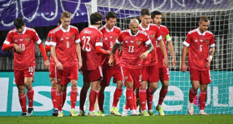 Les joueurs russes lors de leur match de qualifications pour la Coupe du monde contre la Slovénie, le 11 octobre 2021 à Maribor.