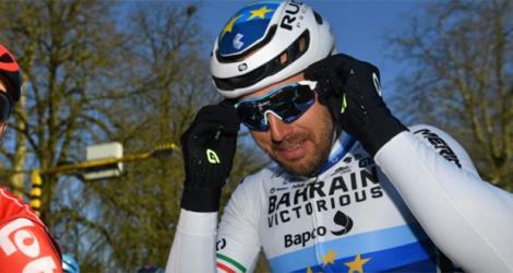 Le cycliste italien Sonny Colbrelli (Bahrain Victorious) avant Het Nieuwsblad', le 26 février 2022.
