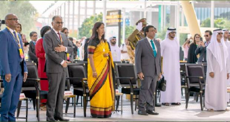 (De g. à dr.) Le ministre Renganaden Padyachy, le ministre Alan Ganoo et Sayukta Roopun, épouse du président de la République, faisait partie de la délégation présidentielle à l’Expo de Dubaï à la mi-mars.
