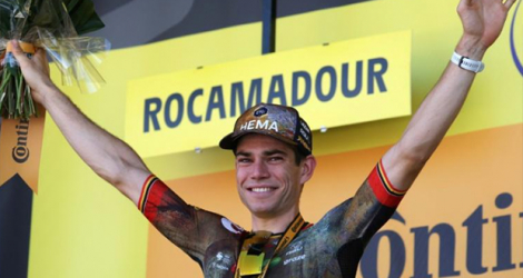 Le Belge Wout van Aert après l'une de ses trois victoires d'étape sur le Tour de France 2022, le 23 juillet à Rocamadour.