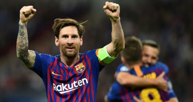 Lionel Messi, auteur d'un doublé pour le FC Barcelone face à Tottenham, le 3 octobre 2018 à Wembley. Lionel Messi, auteur d'un doublé pour le FC Barcelone face à Tottenham, le 3 octobre 2018 à Wembley.