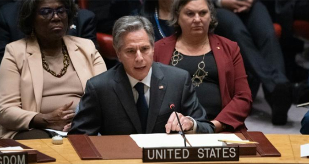Le secrétaire d'Etat américain Antony Blinken parle au Conseil de sécurité de l'ONU, à New York, le 22 septembre 2022.