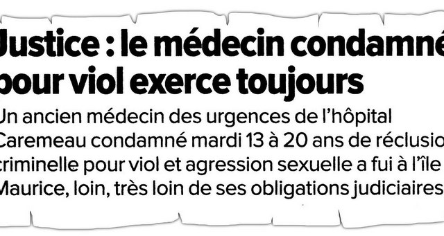 Condamné pour viol en France: un médecin interdit d’exercer à Maurice