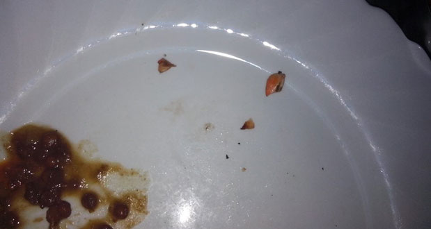 Courrier des lecteurs. “In a restaurant: horrible pieces of crab scales/body in a vegetarian soup!”