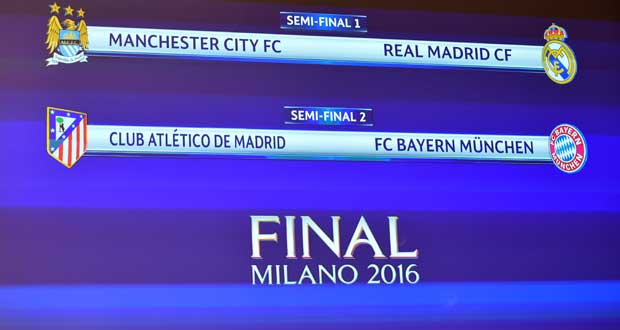 C1: Atletico Madrid-Bayern Munich et Manchester City-Real Madrid en demi-finales