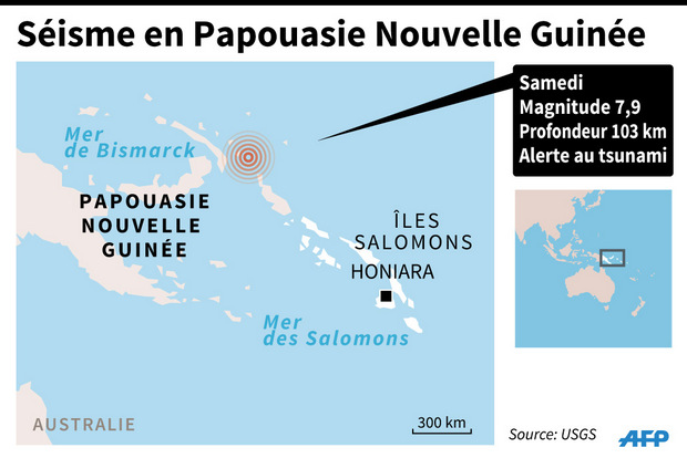 Alerte au tsunami après un fort séisme au large de la Papouasie-Nouvelle-Guinée