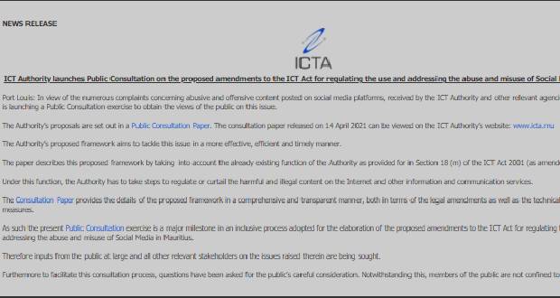 «Consultation paper» de ICTA: rappel des protestations